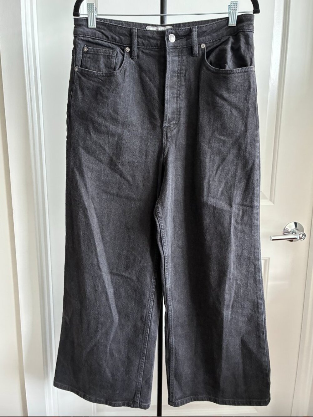 Free People Wide-Leg Black Denim Jeans w/ Button Fly- Size 31